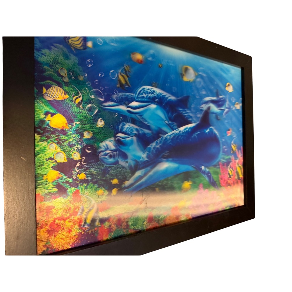 Dolphin 3D Lenticular Motion Picture Framed Underwater Coral Reef Wall Art 17x13